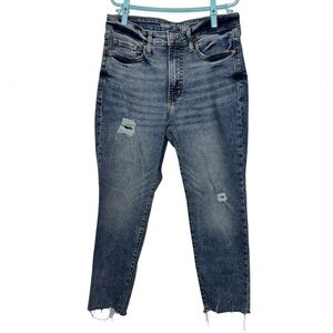 Old Navy O.G. Straight Blue Jeans High-Rise Distressed Size 8 Short Stretch